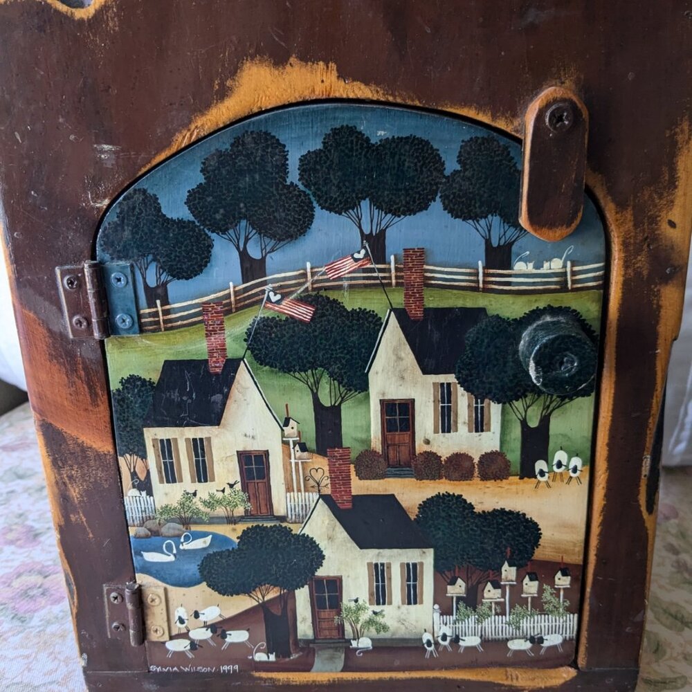 Original Art by Sylvia Wilson - Signed and Dated - OOAK - Small Wood Cabinet